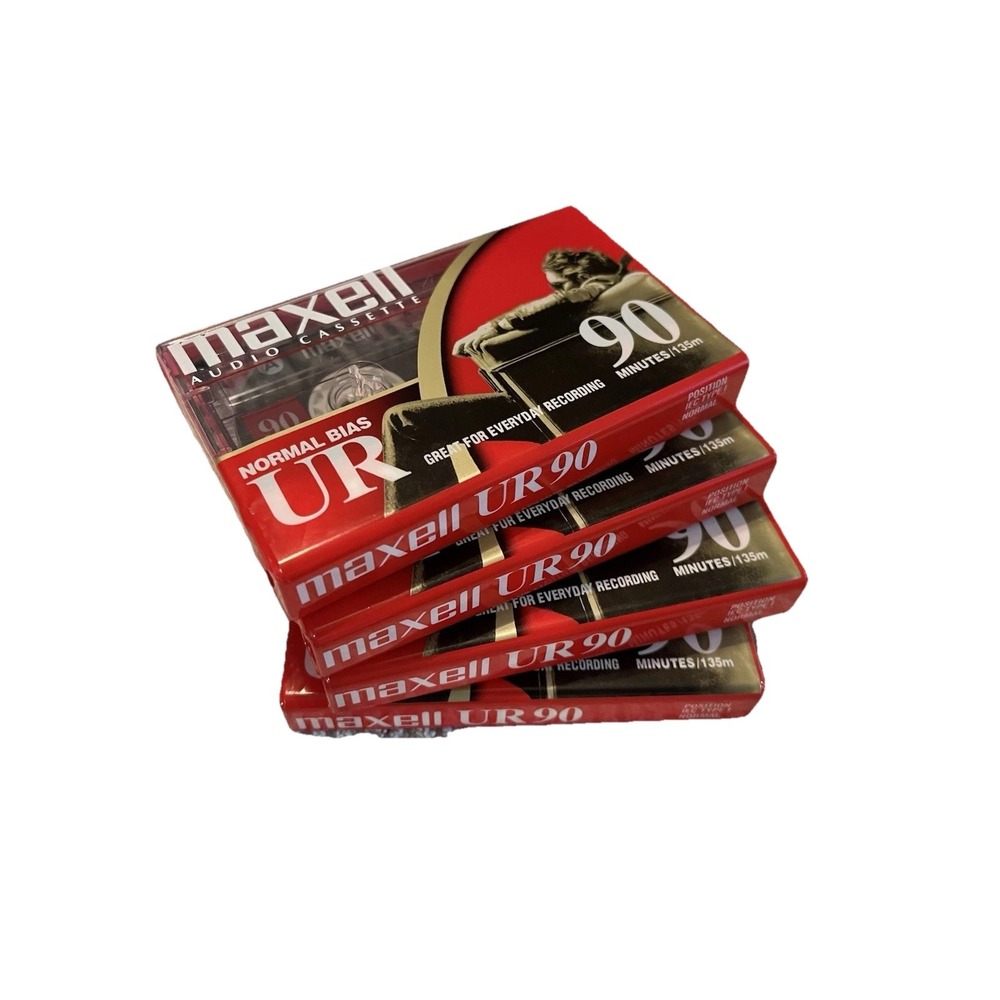 Lot‎ of 4 Maxell UR90 Minutes Blank Audio Cassette Tapes Normal Bias New/Sealed
